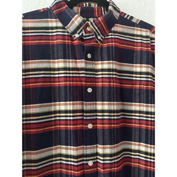 LL Bean Signature Slim Fit Plaid Flannel Shirt Red Blue Cotoon Mid Weight Mens L - Picture 4 of 13